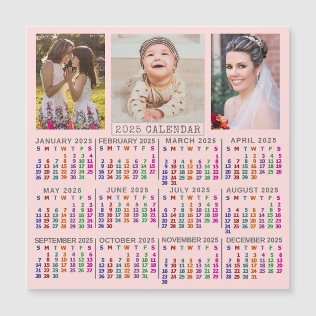 2024 Calendrier Pink Family Photo Collage Magnet (Devant)