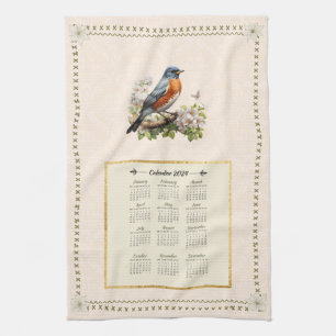 2024 Calendrier Serviette Robin Oiseau Pêcher Dama