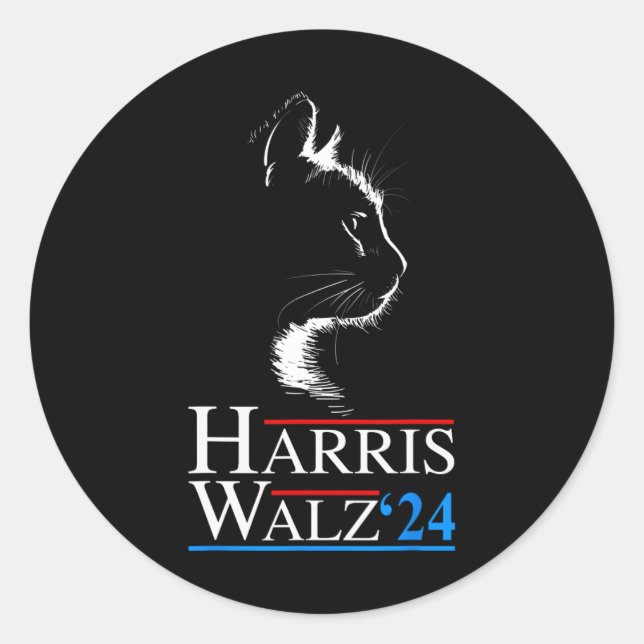 2024 Cat Election Kamala Harris Tim Walz 202 Runder Aufkleber (Vorderseite)