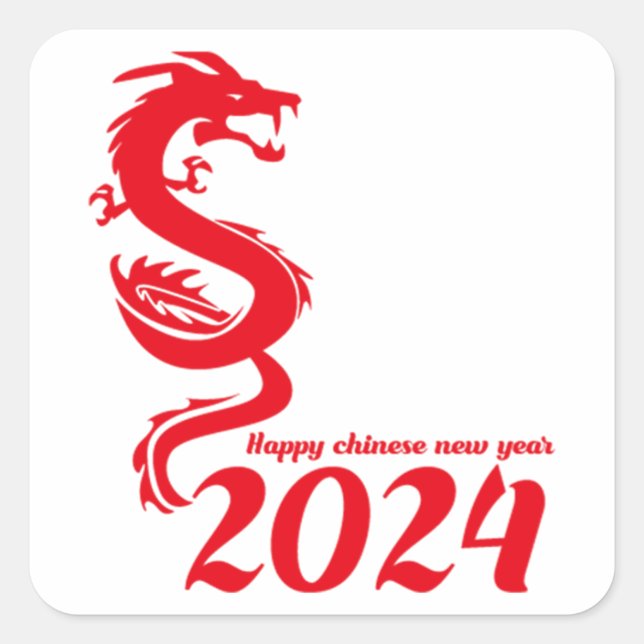 2024 Chinesisches Neujahr: Glückliches Jahr des Dr Quadratischer Aufkleber (Vorderseite)