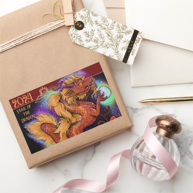 2024 Chinesisches Zodiaka Jahr des Drachen Neue Ja Rechteckiger Aufkleber (Schenken)