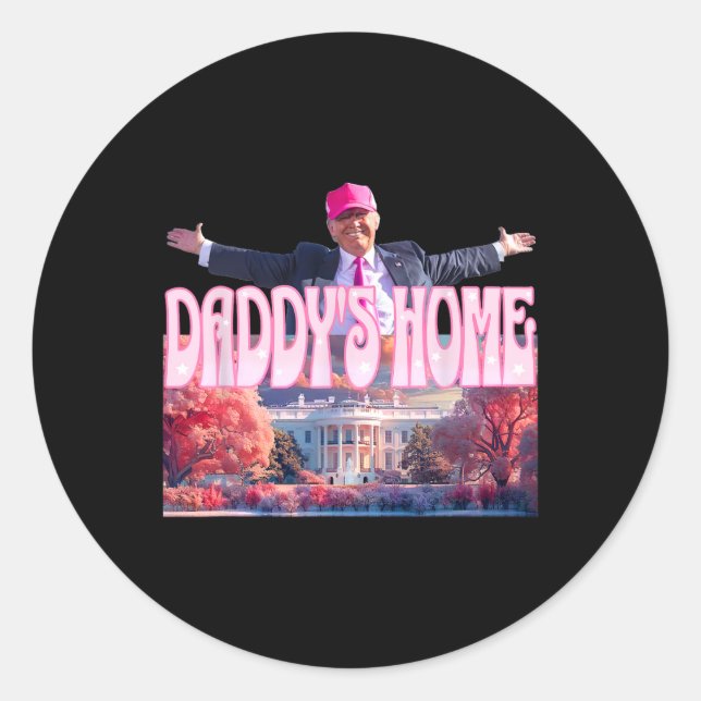 2024 Daddys Zuhause Funny Trump Pink America Bac Runder Aufkleber (Vorderseite)