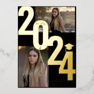 2024 Echtes Folien-Gold-Metallischer-Abschlussfoto Folieneinladung