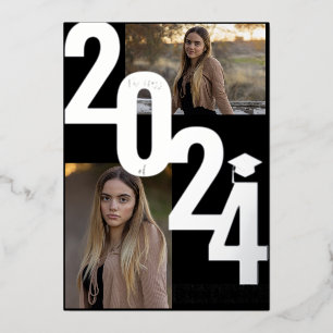 2024 Echtes Folien-Silber-Metallischer-Abschlussfo Folieneinladung
