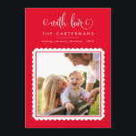2024 FAMILY PHOTO cute elegant scallop frame red Feiertagskarte<br><div class="desc">by kat massard >>> WWW.SIMPLYSWEETPAPERIE.COM <<<
A cute card design featuring "with love" at the top then your names and message,  and plain colour on the backside,  giving you the opportunity to handwrite a personal message. With scallop framed square shaped photo on the front for your favourite photo!</div>