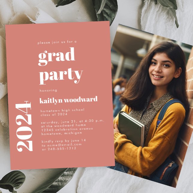2024 Foto Fett Typografie Terracotta Grad Party Einladung (Von Creator hochgeladen)