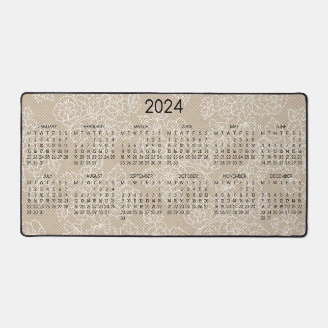 2024 Foto "Floral Lace Kraft" Schreibtischunterlage (Vorderseite)