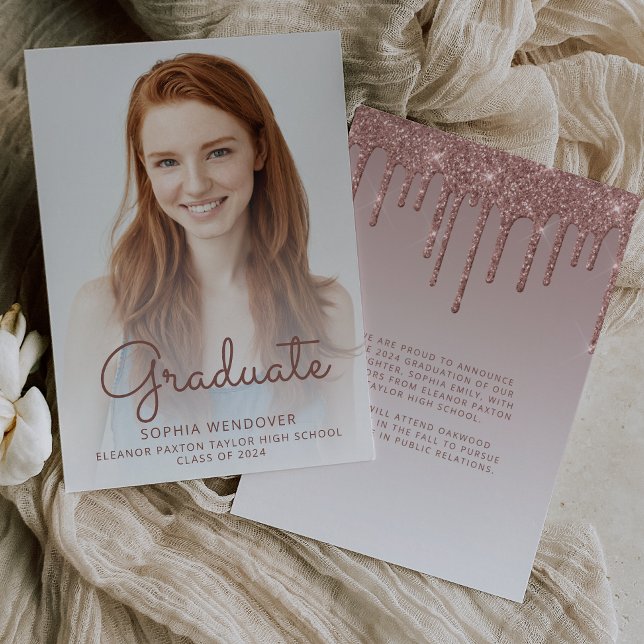 2024 Foto Rose Gold Glitzer Grad Bekanntgabe Einladung (Von Creator hochgeladen)