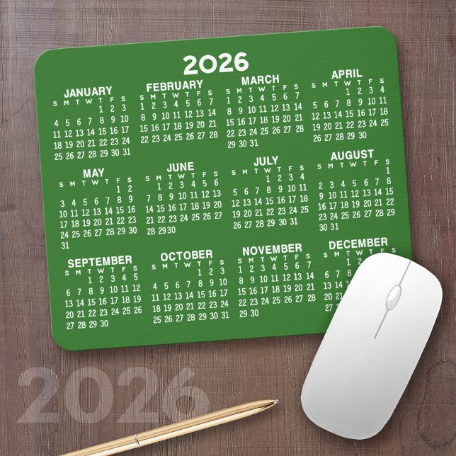 2024 Full Year View Calendar - horizontal - Green Mousepad (2026 Calendar on a Mousepad)