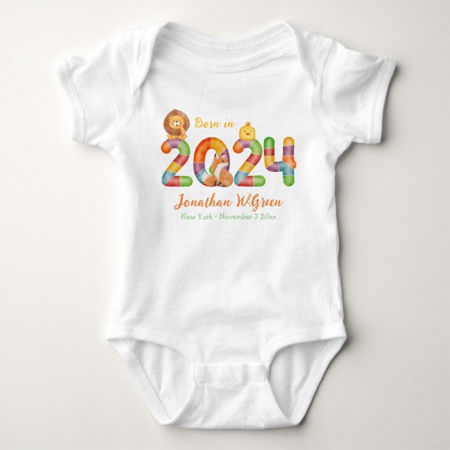 2024 geborenes Geschenk für personalisierte Kleink Baby Strampler (Vorderseite)