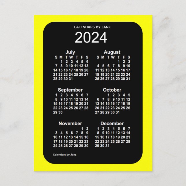 2024 Gelbe Neon 6 Monate Mini-Kalender von Janz Postkarte (Vorderseite)