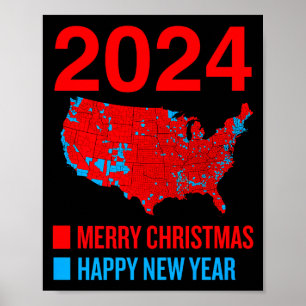 2024 Genaue Wahlkarte Frohe Weihnachten Frohes Neu Poster