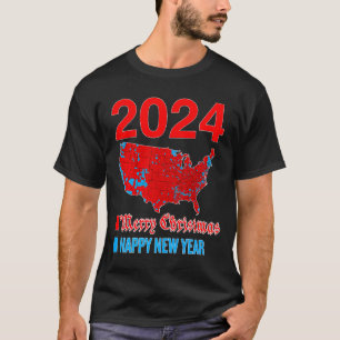 2024 Genaue Wahlkarte Frohe Weihnachten Frohes Neu T-Shirt