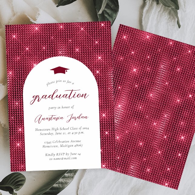 2024 Glam Twinkling Burgundy Arch Abschluss Einladung (Von Creator hochgeladen)