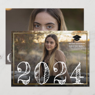 2024 Gold Border Abschlussfoto-Ankündigung Einladung
