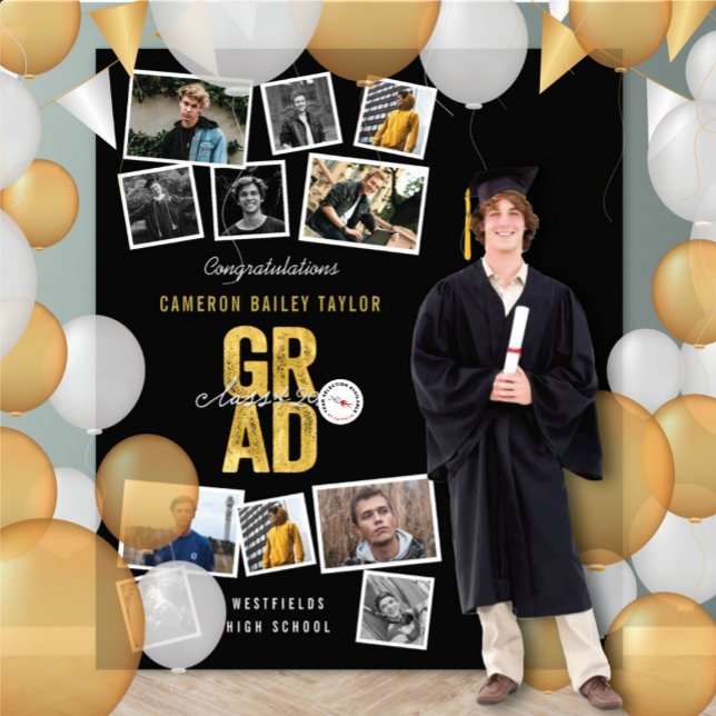 2024 Gold GRAD Graduation Party 11 Foto Hintergrun Wandteppich (2025 Gold GRAD Graduation Party 11 Photo Backdrop Tapestry | fatfatin @ zazzle.com/color_therapy)