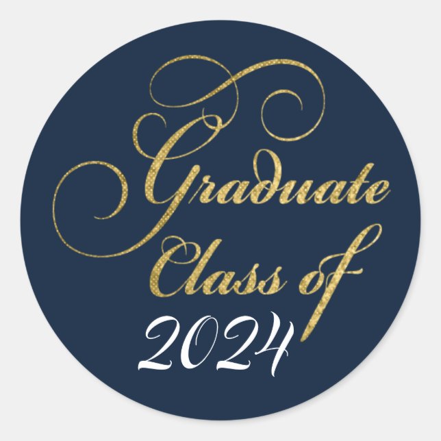 2024 Graduate Elegant Gold Blue Party Dank Runder Aufkleber (Vorderseite)