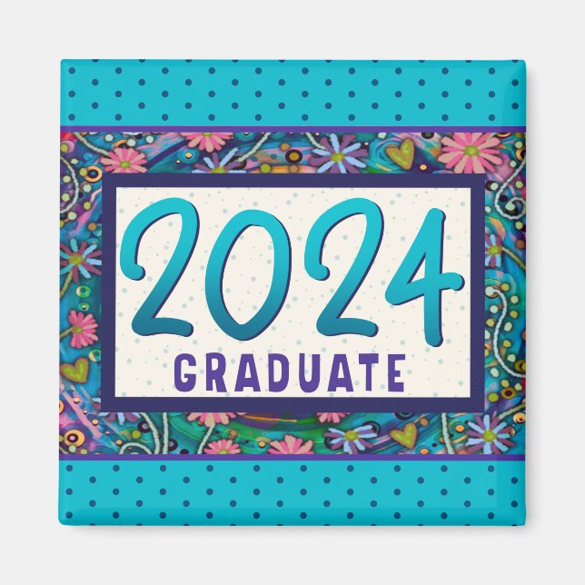 2024 Graduate Fun Floral Moderner Trendy Magnet (Vorne)