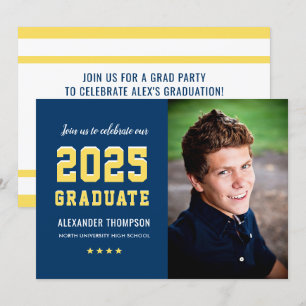 2024 Graduate Navy Yellow Graduation Party Foto Einladung