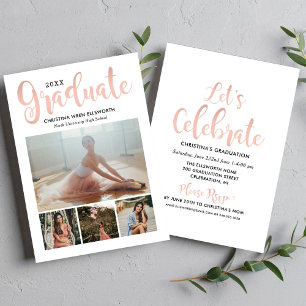 2024 Graduate Rose Gold Script Foto Collage Party Einladung