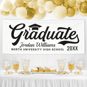 2024 Graduate White Black Script Custom Abschluss Banner