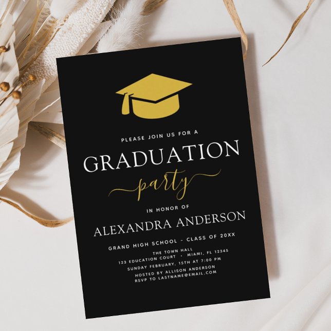 2024 Graduation Party Black Gold Moderne Elegant Einladung (Von Creator hochgeladen)