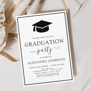 2024 Graduierungsparty Moderne Elegant Schwarz-wei Einladung