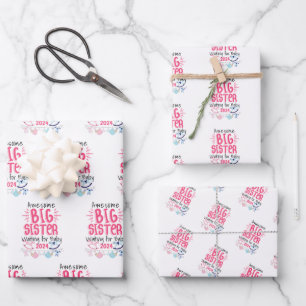 2024 Große Schwester Gewartet für Neues Baby Gesch Geschenkpapier Set