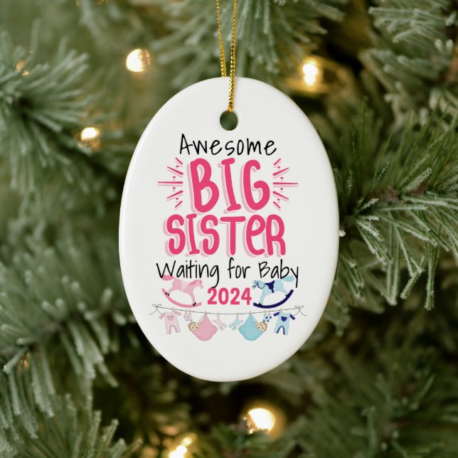2024 Große Schwester Gewartet für Neues Baby Gesch Keramik Ornament (Baum)