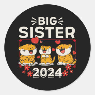 2024 Große Schwester Tiger Liebe Herz Runder Aufkleber