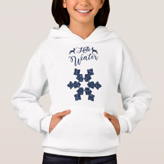 2024 Hallo Winter Holiday Snowflake Muster Hoodie (Vorderseite)