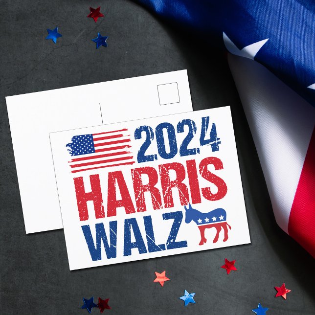 2024 Harris Walz-Demokrat, Donkey-Wahl Postkarte (Von Creator hochgeladen)