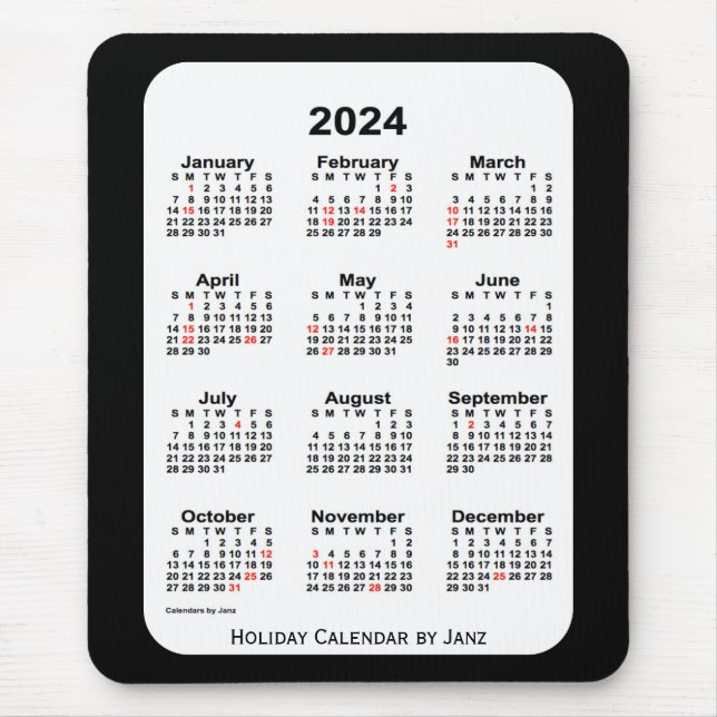 2024 Holiday Two Tone Black Calendar von Janz Mousepad (Vorne)