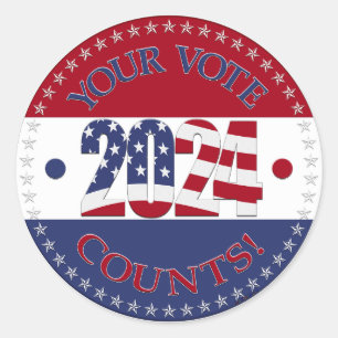 2024 Ihr Votum zählt Flag USA Runder Aufkleber