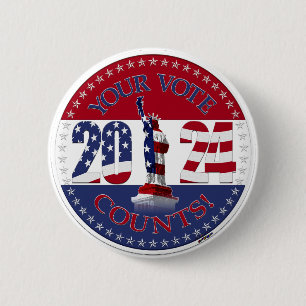 2024 Ihre Stimme zählt Statue der Liberty USA Flag Button
