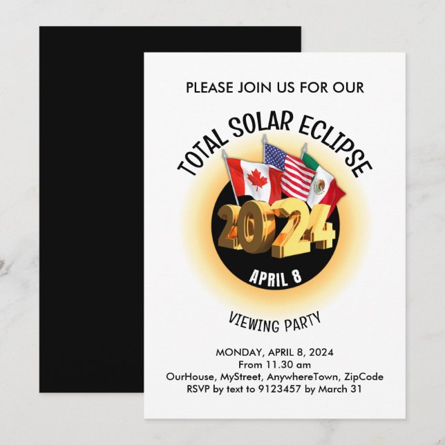 2024 INSGESAMT SOLAR ECLIPSE Flags Party ansehen Einladung (Vorne/Hinten)
