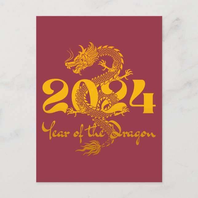 2024 Jahr des chinesischen Drachen-Neujahrs Postkarte (Vorderseite)