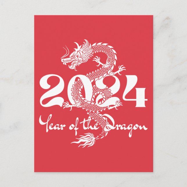 2024 Jahr des chinesischen Drachen-Neujahrs Postkarte (Vorderseite)