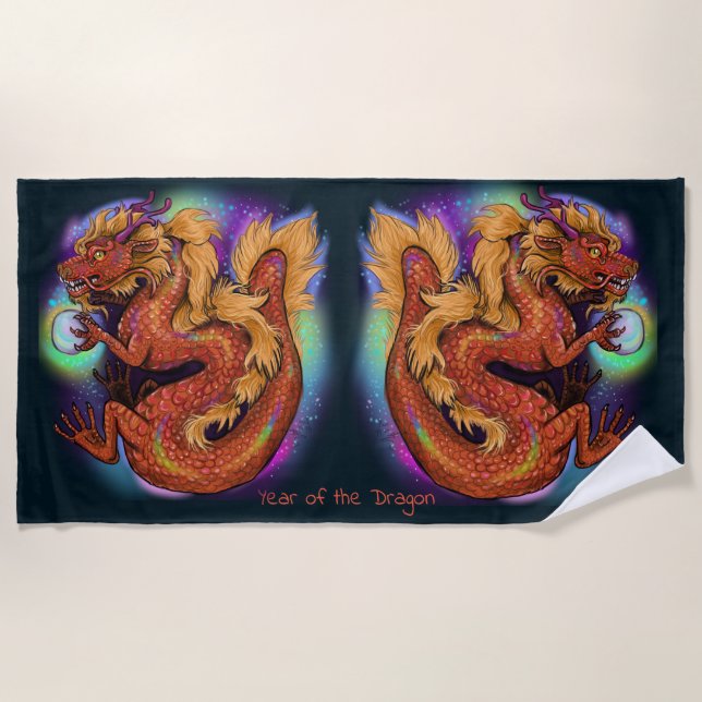 2024 Jahr des Drachen Chinesischer Zodiak Strandtuch (Vorderseite)