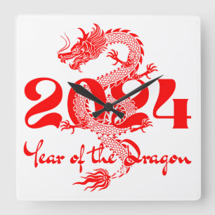 2024 Jahr des Drachen Chinesisches Neujahr Quadratische Wanduhr