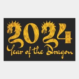 2024 JAHR DES DRACHEN GOLD RECHTECKIGER AUFKLEBER