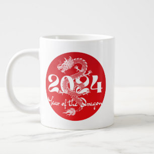 2024 Jahr des Drachen rot weiß Jumbo-Tasse