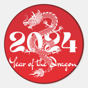 2024 Jahr des Drachen rot weiß Runder Aufkleber