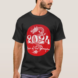 2024 Jahr des Drachen rot weiß T-Shirt