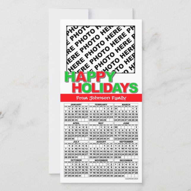 2024 Joyeux jours fériés Calendrier Famille Carte  (Devant)
