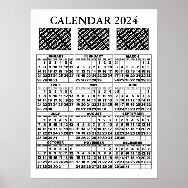 2024 Kalender 3 Fotos hinzufügen Poster White 18x2 (Vorne)