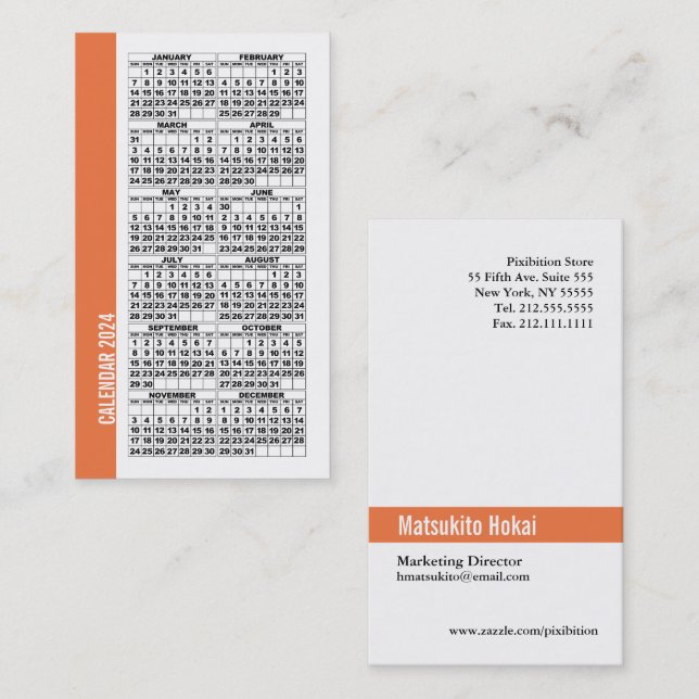 2024 Kalender Digitale Visitenkarte Orange (Vorne/Hinten)