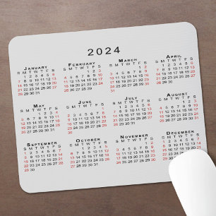 2024 Kalender Einfach grau schwarz Mousepad