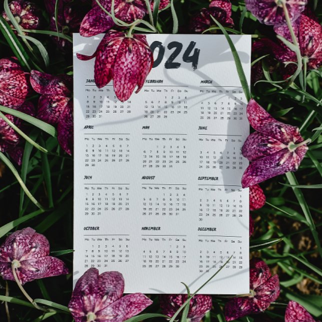 2024 Kalender einfach schwarz und weiß Programm (2024 Calendar Black And White Simple Program)