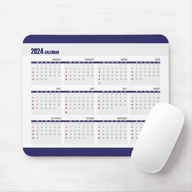 2024 Kalender Einfaches Corporate Blue Mousepad (Mit Mouse)